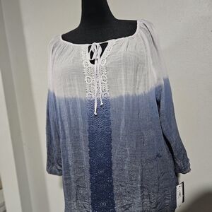 I.N. Studio Blue Ombre Lace Blouse
